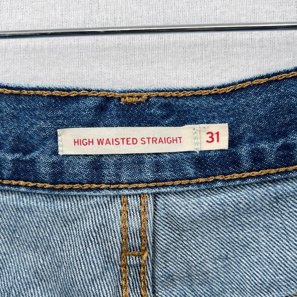 LEVIS High Waisted Straight Leg Jean Women 31 Blue Distressed Medium Wash Denim - Picture 8 of 16
